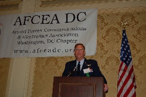 Maj. Gen. Paul A. Dettmer, USAF, assistant deputy chief of staff, Intelligence, Surveillance and Reconnaissance (ISR), Headquarters U.S. Air Force, Washington, D.C., addresses the members attending the February panel session.